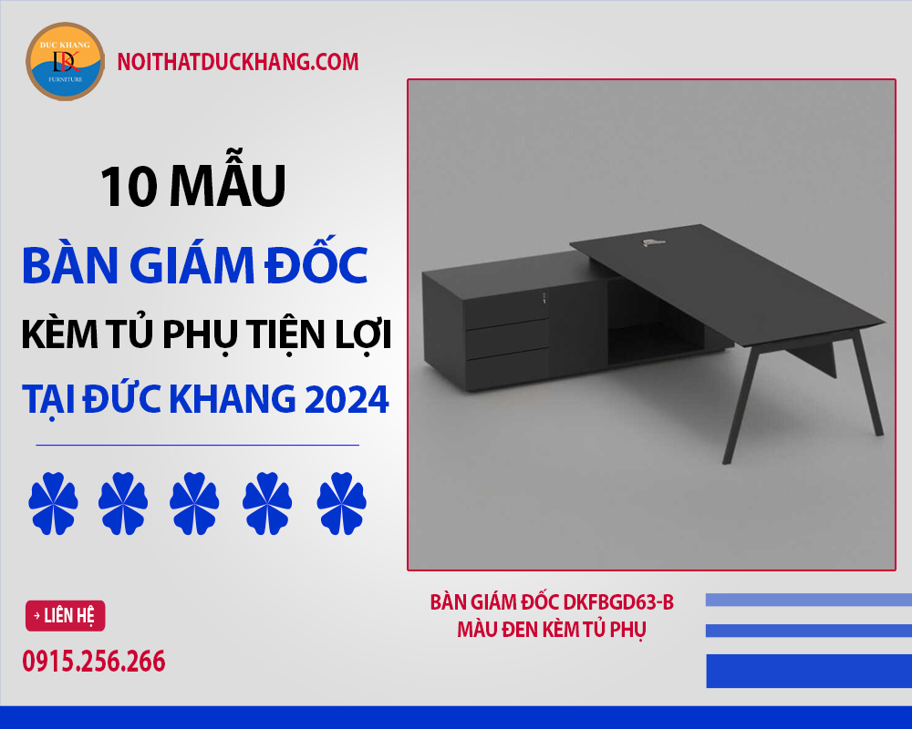 Bàn giám đốc DKFBGD63-B màu đen kèm tủ phụ