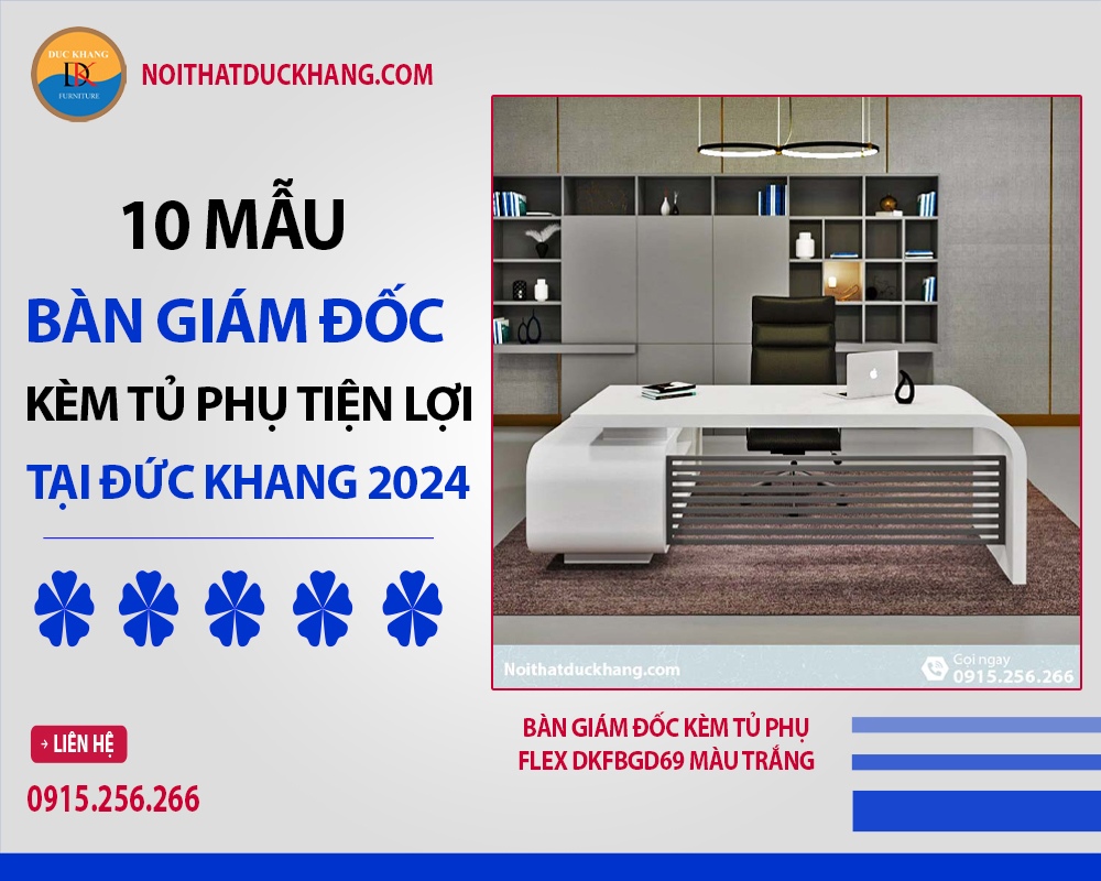 Bàn giám đốc kèm tủ phụ Flex DKFBGD69 màu trắng