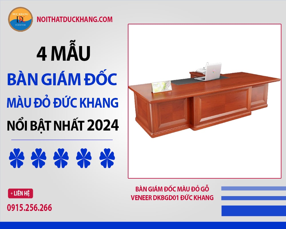 Bàn giám đốc màu đỏ gỗ veneer DKBGD01 Đức Khang