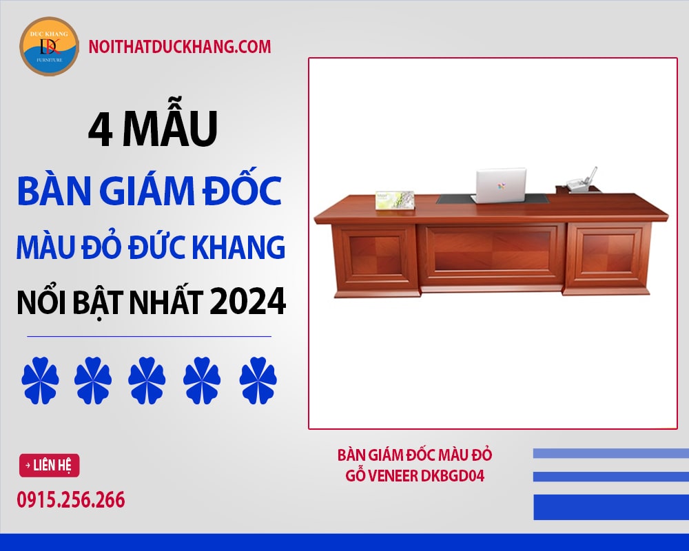 Bàn giám đốc màu đỏ gỗ veneer DKBGD04