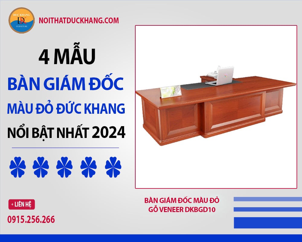 Bàn giám đốc màu đỏ gỗ veneer DKBGD10