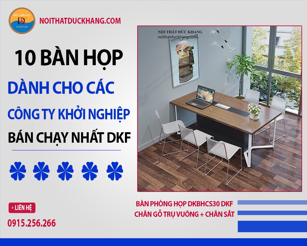 Bàn phòng họp DKBHCS30 DKF chân gỗ trụ vuông + chân sắt