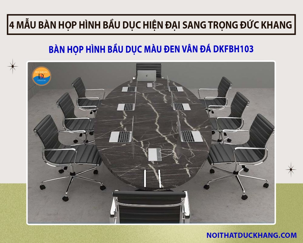 Bàn họp hình bầu dục màu đen vân đá DKFBH103