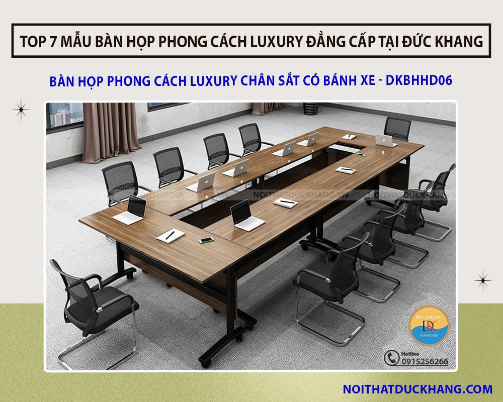 Bàn họp phong cách Luxury chân sắt có bánh xe - DKBHHD06