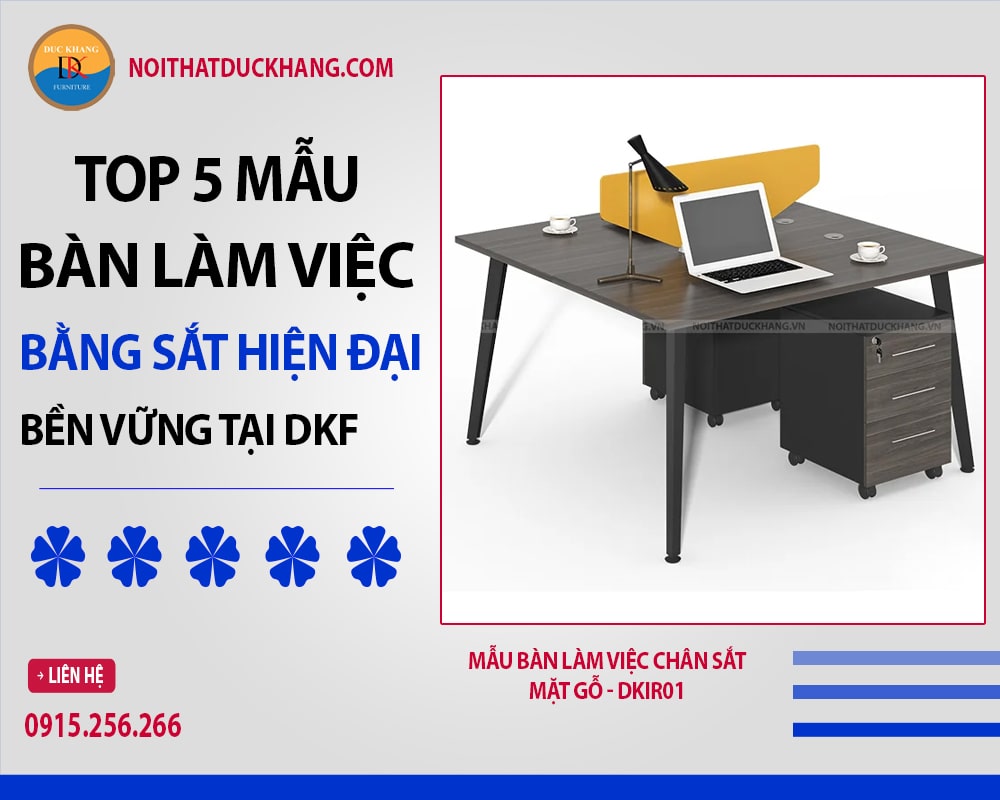 Mẫu bàn làm việc chân sắt mặt gỗ - DKIR01 Mẫu bàn làm việc chân sắt mặt gỗ - DKIR01