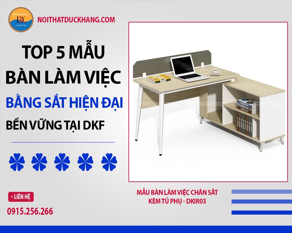 Mẫu bàn làm việc chân sắt kèm tủ phụ - DKIR03 Mẫu bàn làm việc chân sắt kèm tủ phụ - DKIR03