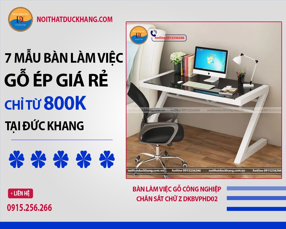 Bàn làm việc gỗ công nghiệp chân sắt chữ Z DKBVPHD02