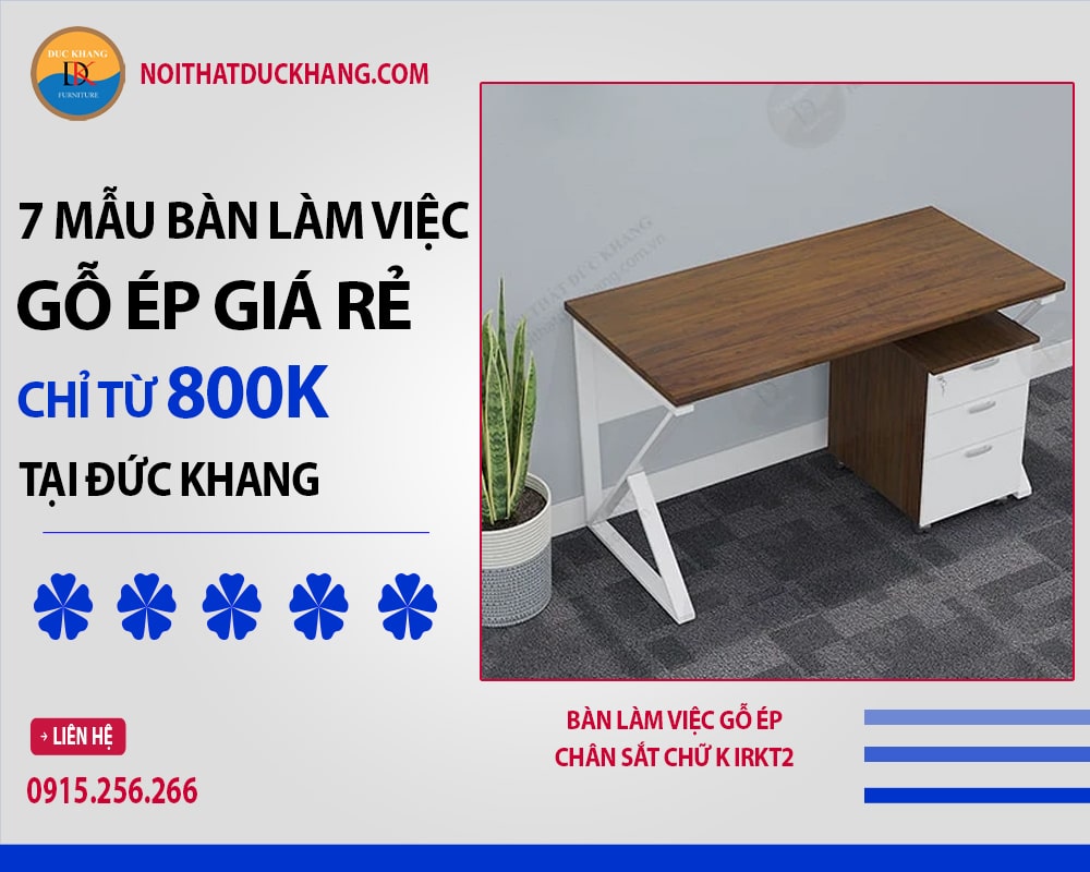 Bàn làm việc gỗ ép chân sắt chữ K IRKT2