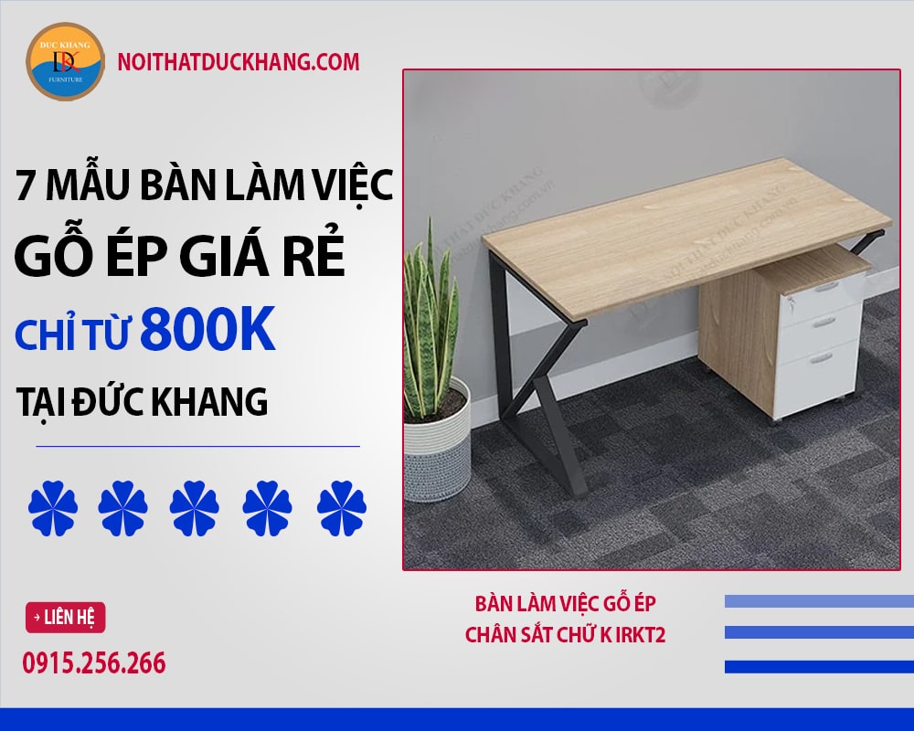 Bàn làm việc gỗ ép chân sắt chữ K IRKT2