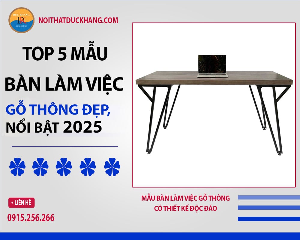 Mẫu bàn làm việc gỗ thông có thiết kế độc đáo