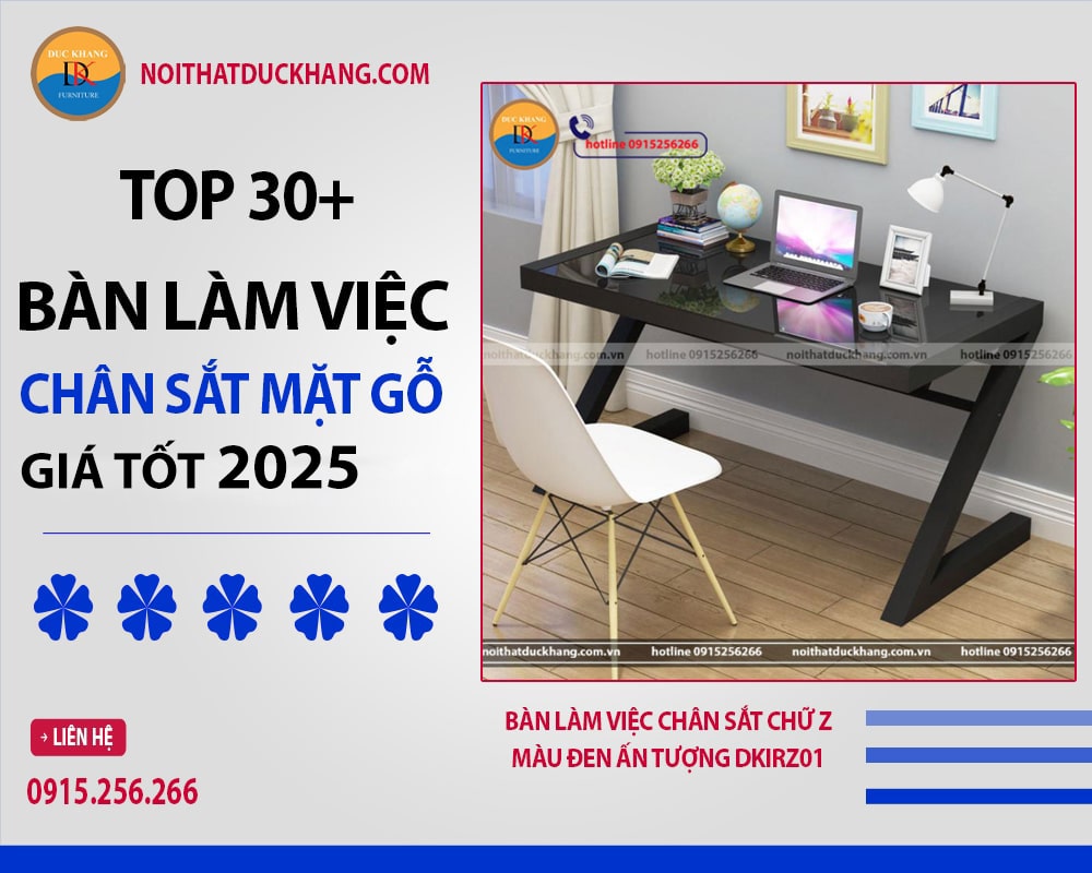 Bàn làm việc chân sắt chữ Z màu đen ấn tượng DKIRZ01 Bàn làm việc chân sắt chữ Z màu đen ấn tượng DKIRZ01