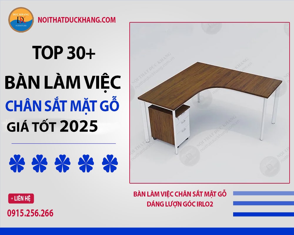 Bàn làm việc chân sắt mặt gỗ dáng lượn góc IRLO2 Bàn làm việc chân sắt mặt gỗ dáng lượn góc IRLO2
