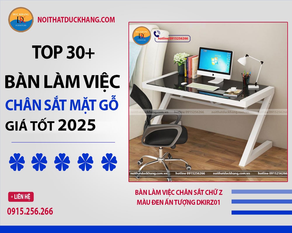 Bàn làm việc chân sắt chữ Z màu đen ấn tượng DKIRZ01 Bàn làm việc chân sắt chữ Z màu đen ấn tượng DKIRZ01