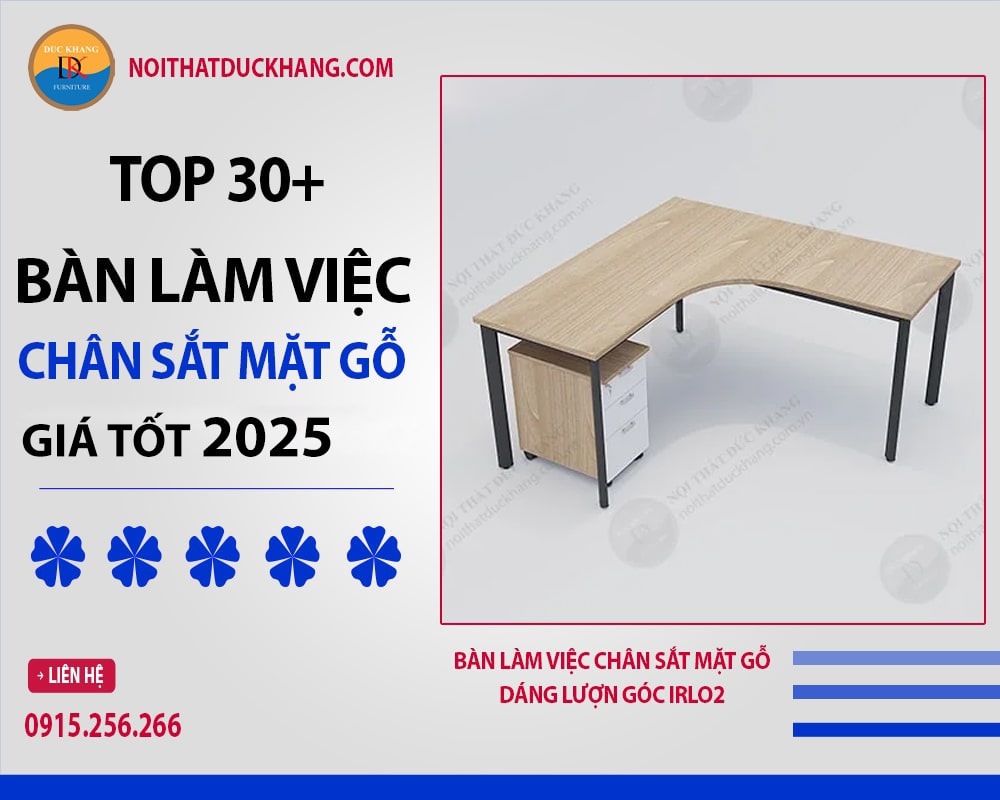 Bàn làm việc chân sắt mặt gỗ dáng lượn góc IRLO2 Bàn làm việc chân sắt mặt gỗ dáng lượn góc IRLO2