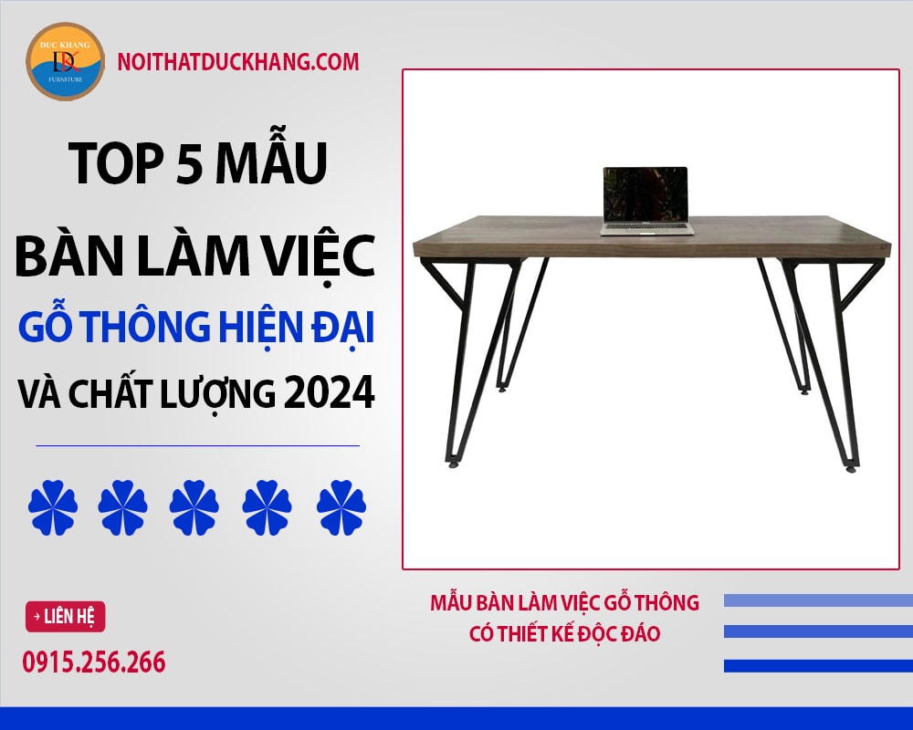 Mẫu bàn làm việc gỗ thông có thiết kế độc đáo