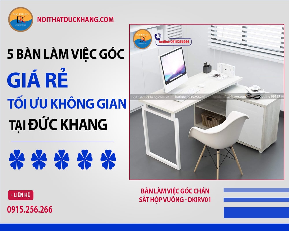 Bàn làm việc góc chân sắt hộp vuông - DKIRV01