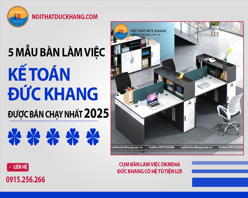 Cụm bàn làm việc DKMD68 Đức Khang có hệ tủ tiện lợi Cụm bàn làm việc DKMD68 Đức Khang có hệ tủ tiện lợi