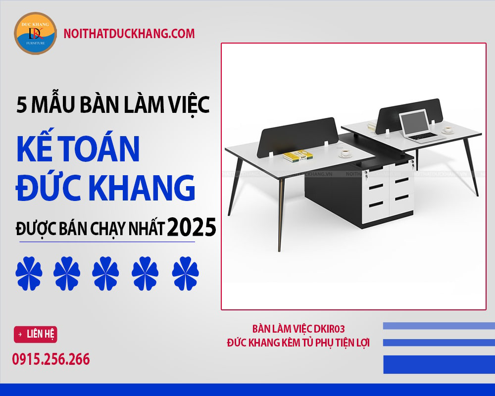 Bàn làm việc DKIR03 Đức Khang kèm tủ phụ tiện lợi Bàn làm việc DKIR03 Đức Khang kèm tủ phụ tiện lợi