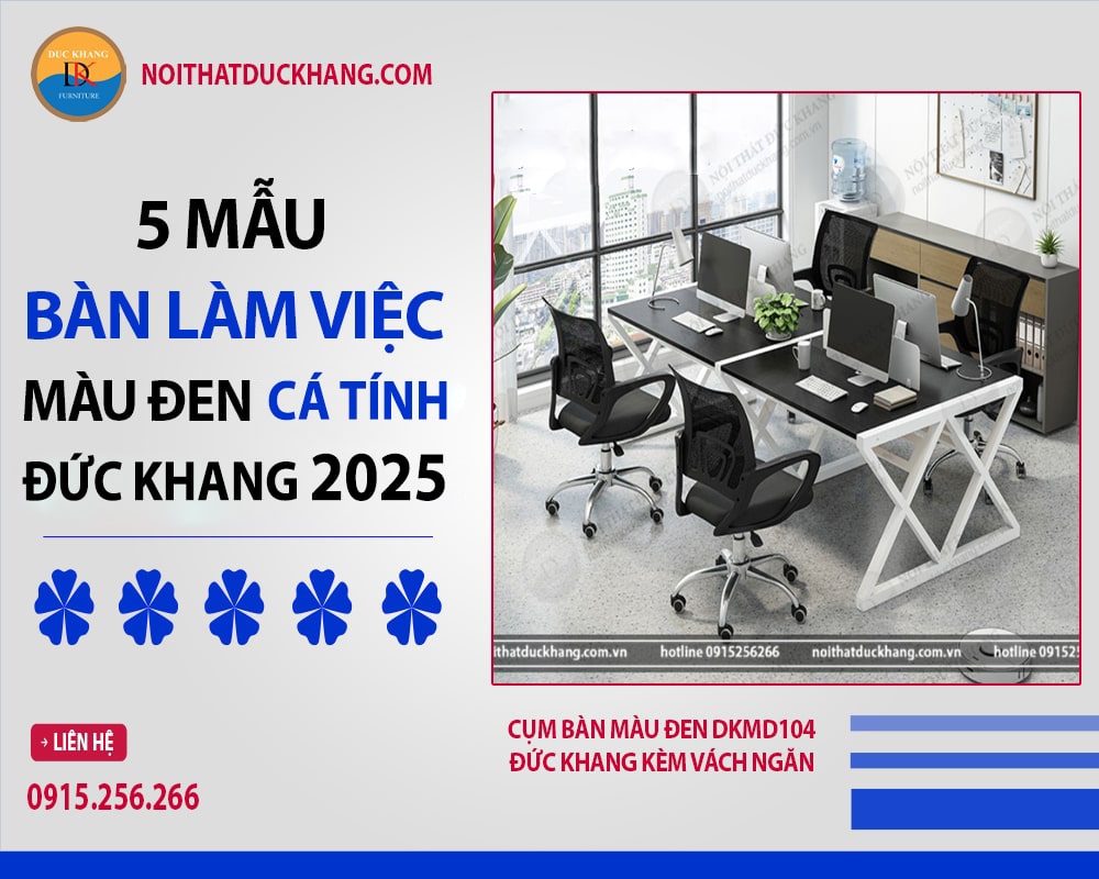 Cụm bàn màu đen DKMD104 Đức Khang kèm vách ngăn Cụm bàn màu đen DKMD104 Đức Khang kèm vách ngăn