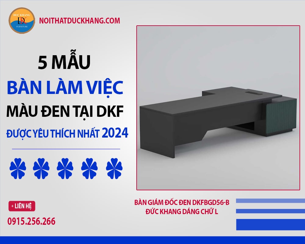 Bàn giám đốc đen DKFBGD56-B Đức Khang dáng chữ L