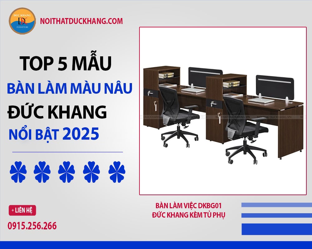 Bàn làm việc màu nâu DKBG01 Đức Khang kèm tủ phụ Bàn làm việc màu nâu DKBG01 Đức Khang kèm tủ phụ