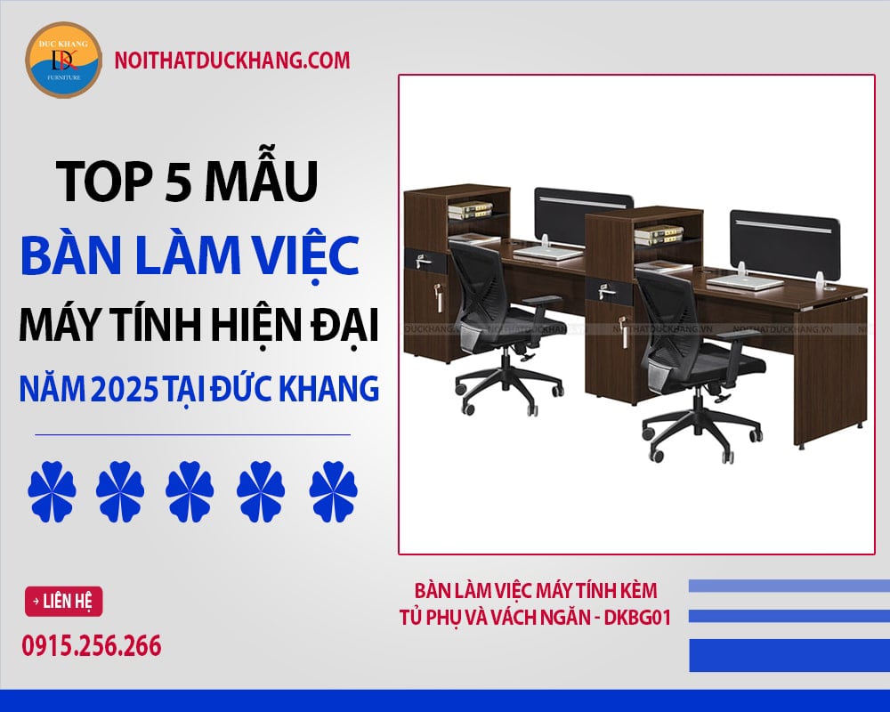 Bàn làm việc máy tính kèm tủ phụ và vách ngăn - DKBG01