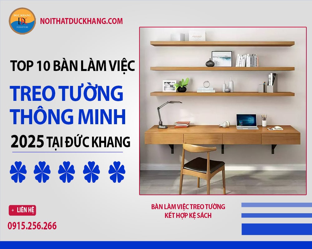 Bàn làm việc treo tường kết hợp kệ sách