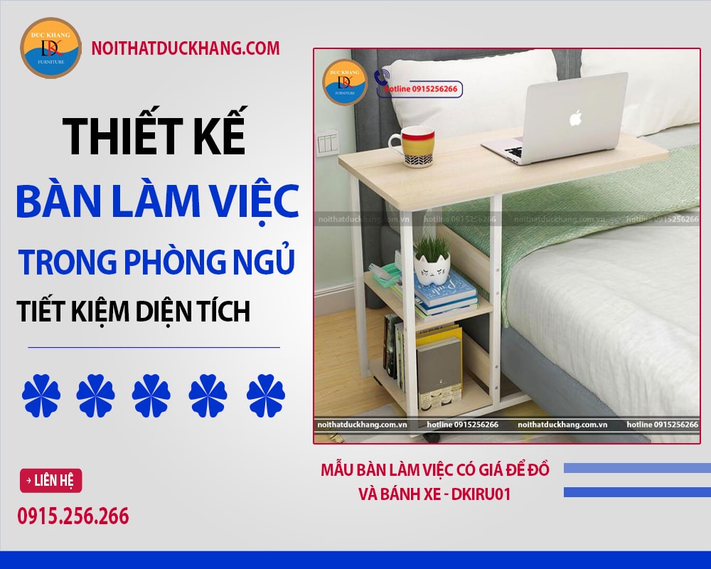 Mẫu bàn làm việc có giá để đồ và bánh xe - DKIRU01 Mẫu bàn làm việc có giá để đồ và bánh xe - DKIRU01