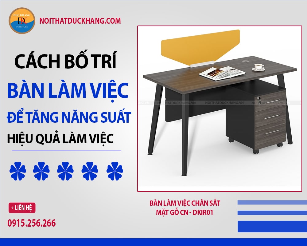 Bàn làm việc chân sắt, mặt gỗ công nghiệp - DKIR01