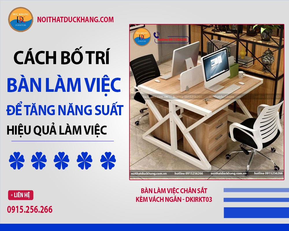 Bàn làm việc chân sắt, kèm vách ngăn - DKIRKT03