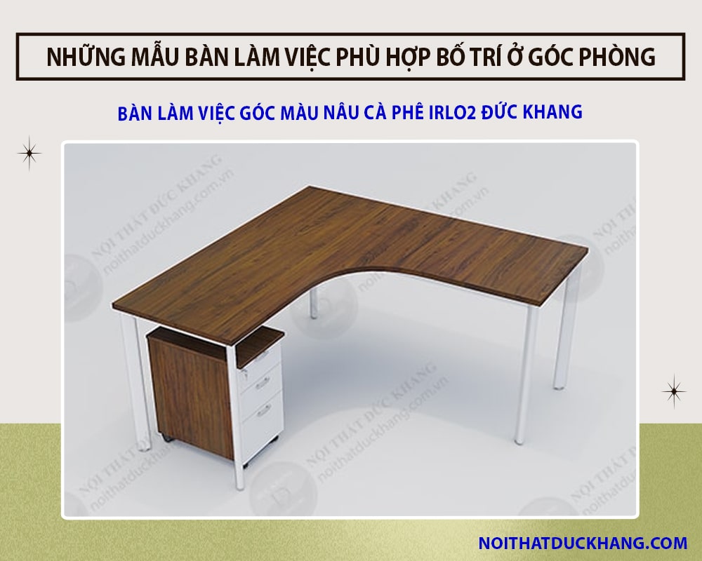 Bàn làm việc góc màu nâu cà phê IRLO2 Đức Khang