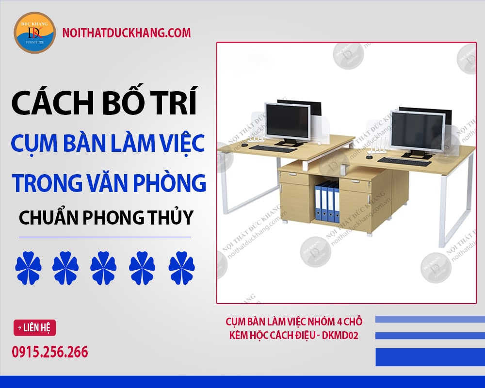 Cụm bàn làm việc nhóm 4 chỗ kèm hộc cách điệu - DKMD02