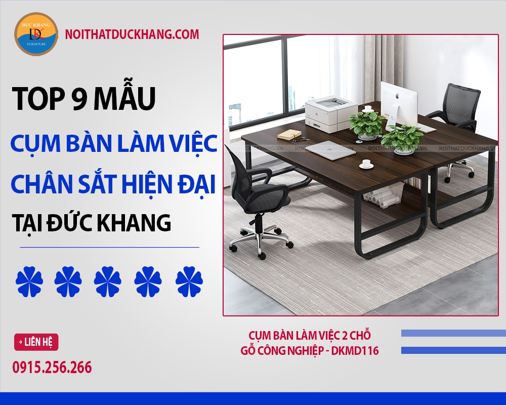 Cụm bàn làm việc 2 chỗ, gỗ công nghiệp - DKMD116