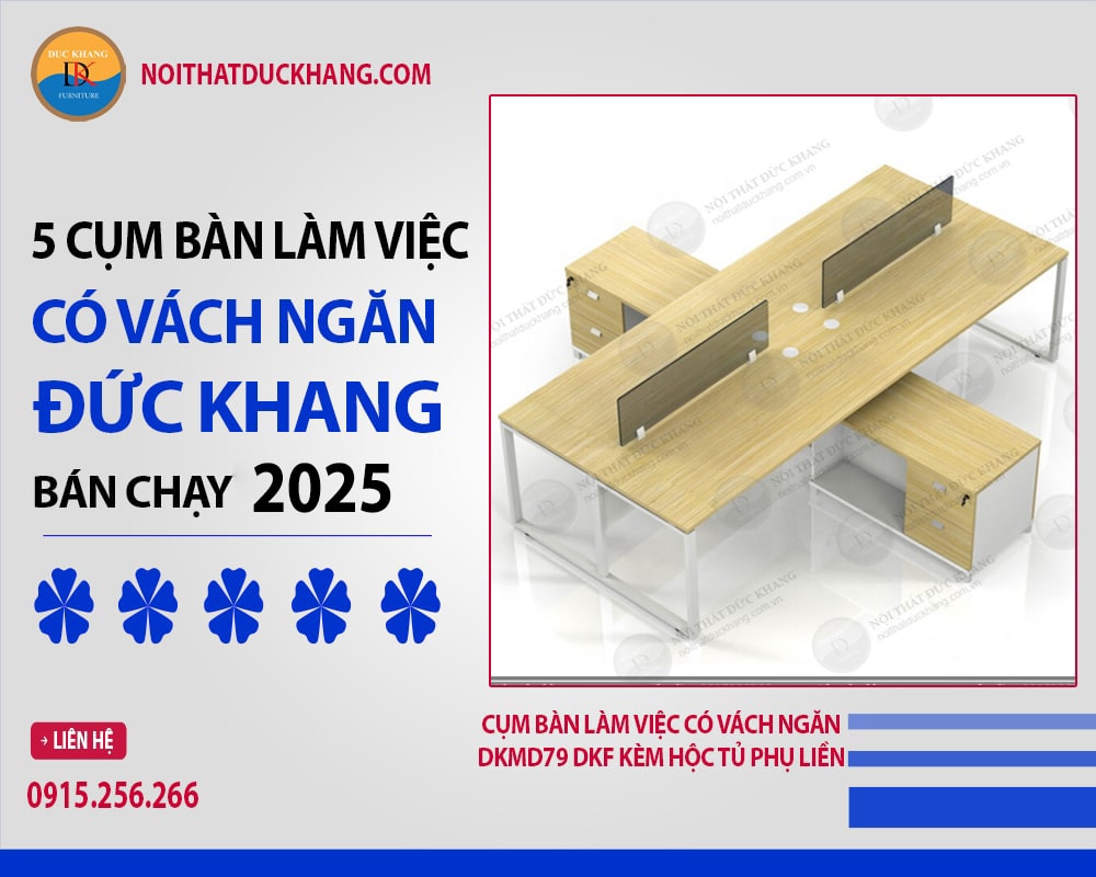 Cụm bàn làm việc có vách ngăn DKMD79 DKF kèm hộc tủ phụ liền