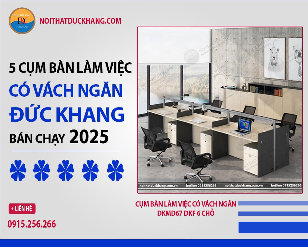 Cụm bàn làm việc có vách ngăn DKMD67 DKF 6 chỗ