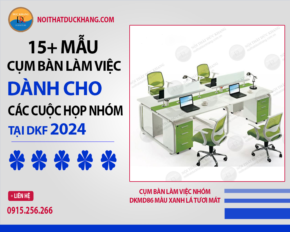 Cụm bàn làm việc nhóm DKMD86 màu xanh lá tươi mát