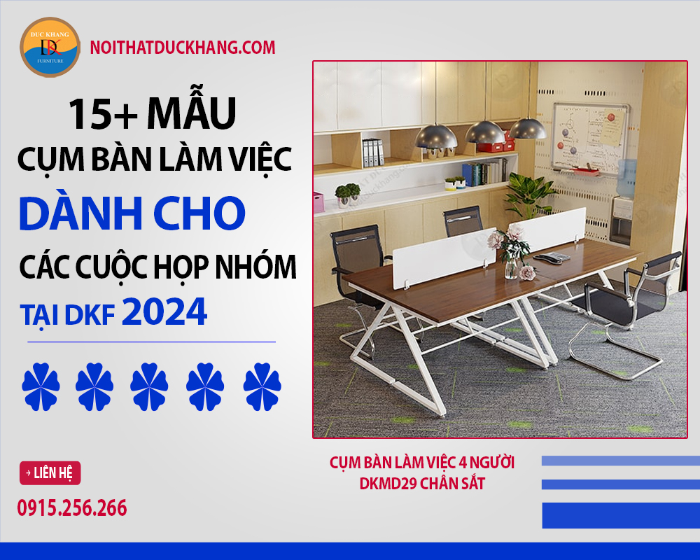 Cụm bàn làm việc 4 người DKMD29 chân sắt