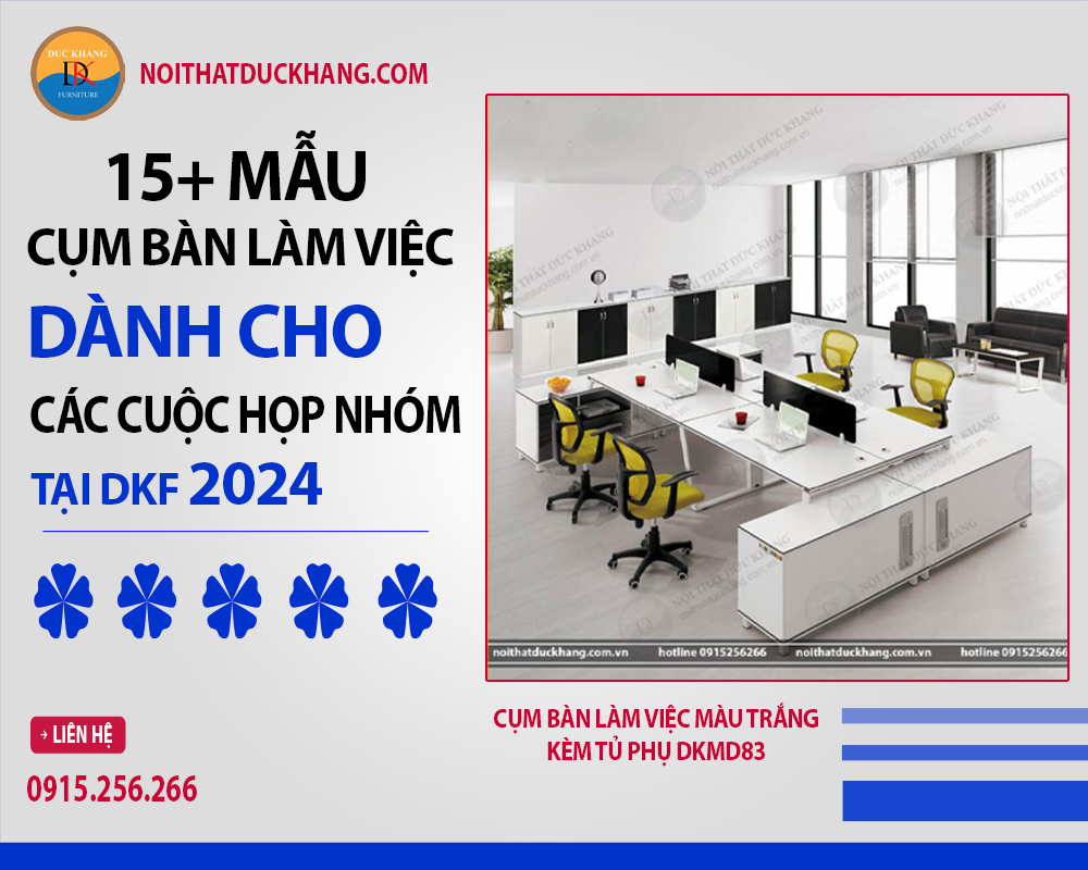 Cụm bàn làm việc màu trắng kèm tủ phụ DKMD83