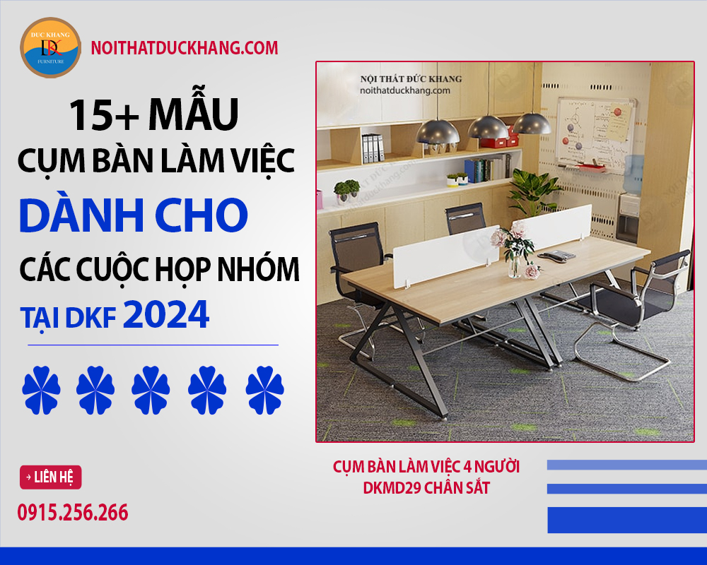 Cụm bàn làm việc 4 người DKMD29 chân sắt