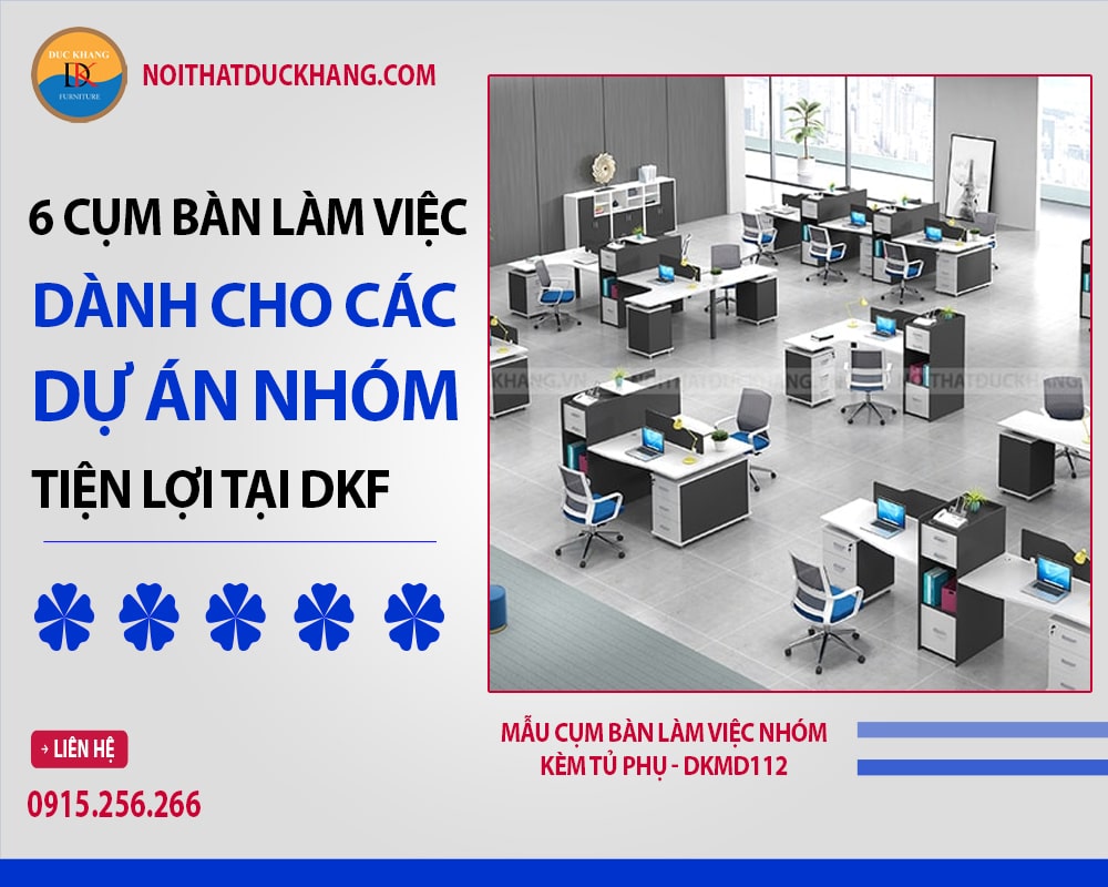 Mẫu cụm bàn làm việc nhóm kèm tủ phụ - DKMD112