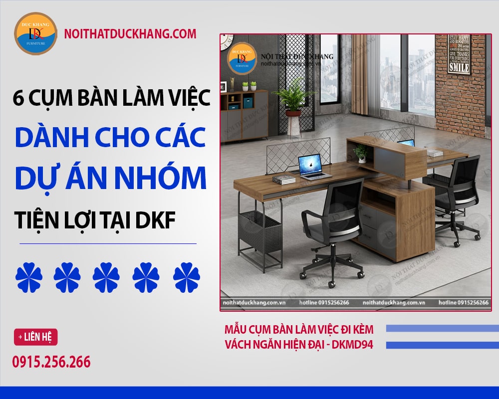 Mẫu cụm bàn làm việc đi kèm vách ngăn hiện đại - DKMD94