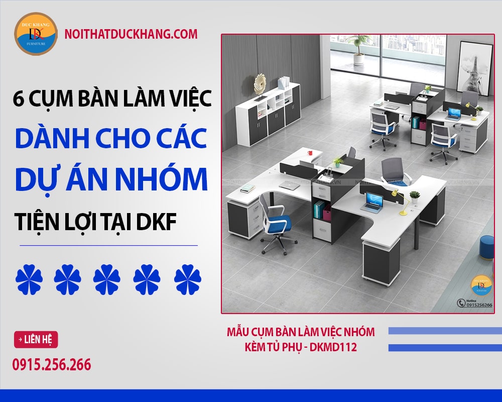 Mẫu cụm bàn làm việc nhóm kèm tủ phụ - DKMD112