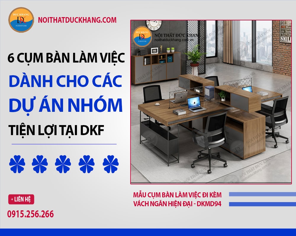 Mẫu cụm bàn làm việc đi kèm vách ngăn hiện đại - DKMD94