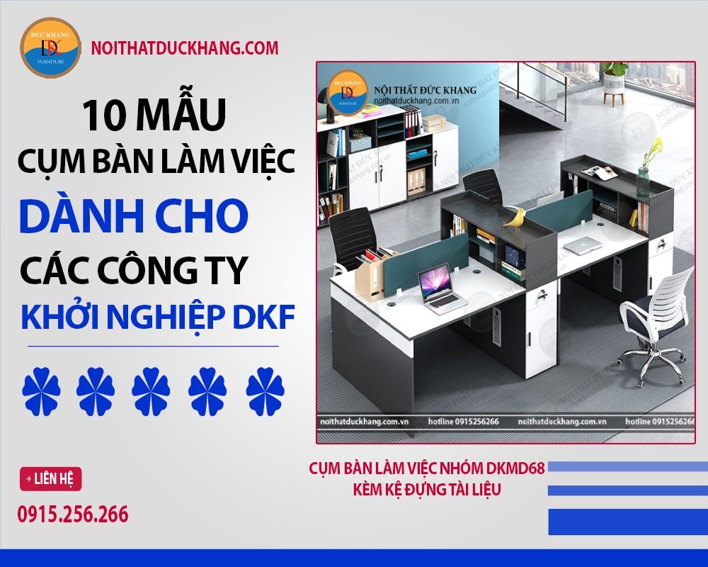 Cụm bàn làm việc nhóm DKMD68 kèm kệ đựng tài liệu