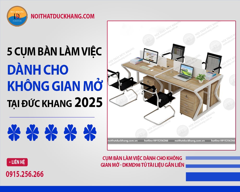 Cụm bàn làm việc dành cho không gian mở - DKMD98 tủ tài liệu gắn liền Cụm bàn làm việc dành cho không gian mở - DKMD98 tủ tài liệu gắn liền