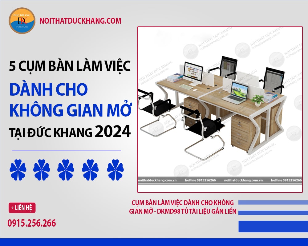 Cụm bàn làm việc dành cho không gian mở - DKMD98 tủ tài liệu gắn liền