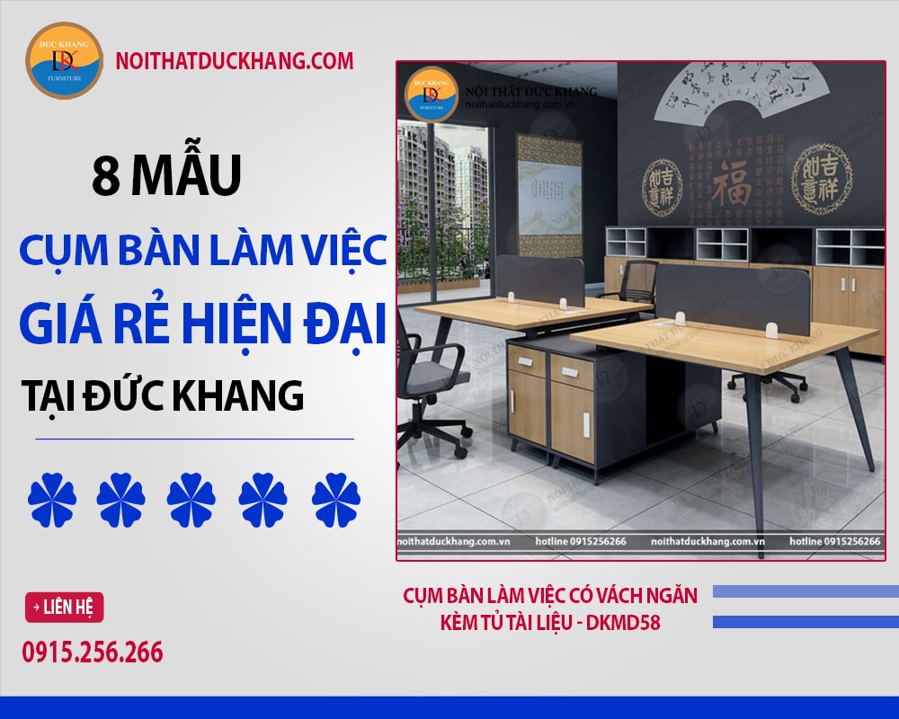 Cụm bàn làm việc có vách ngăn kèm tủ tài liệu - DKMD58