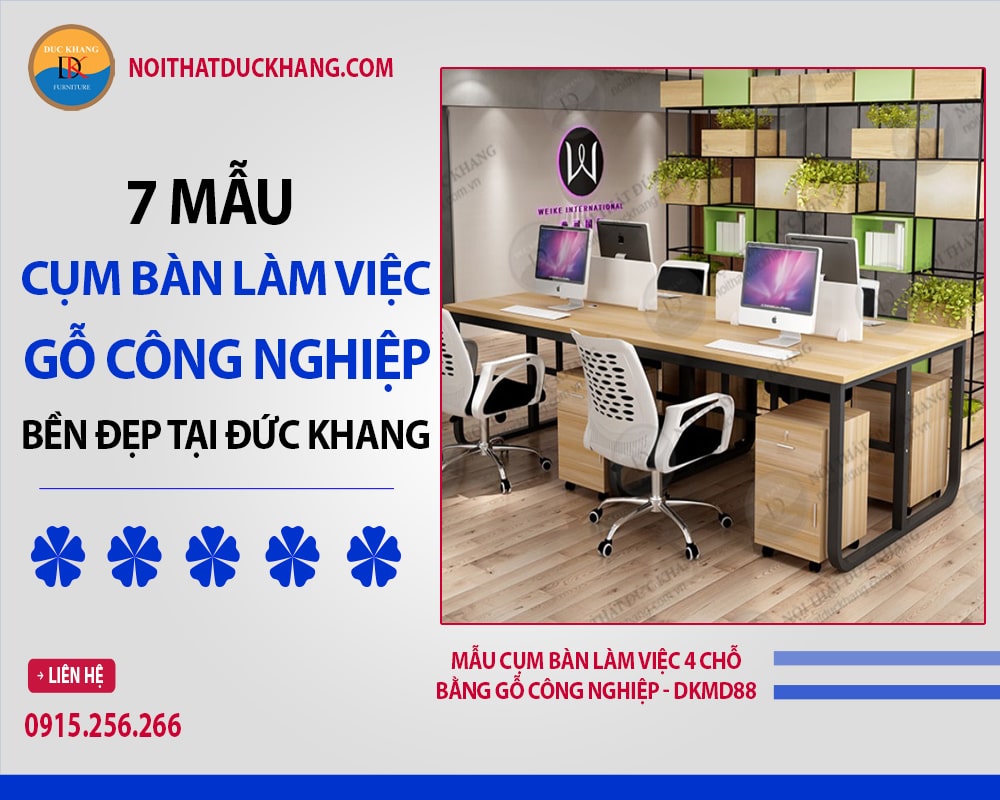 Mẫu cụm bàn làm việc 4 chỗ bằng gỗ công nghiệp - DKMD88