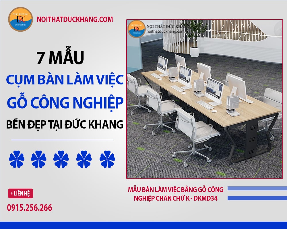 Mẫu bàn làm việc bằng gỗ công nghiệp chân chữ K - DKMD34