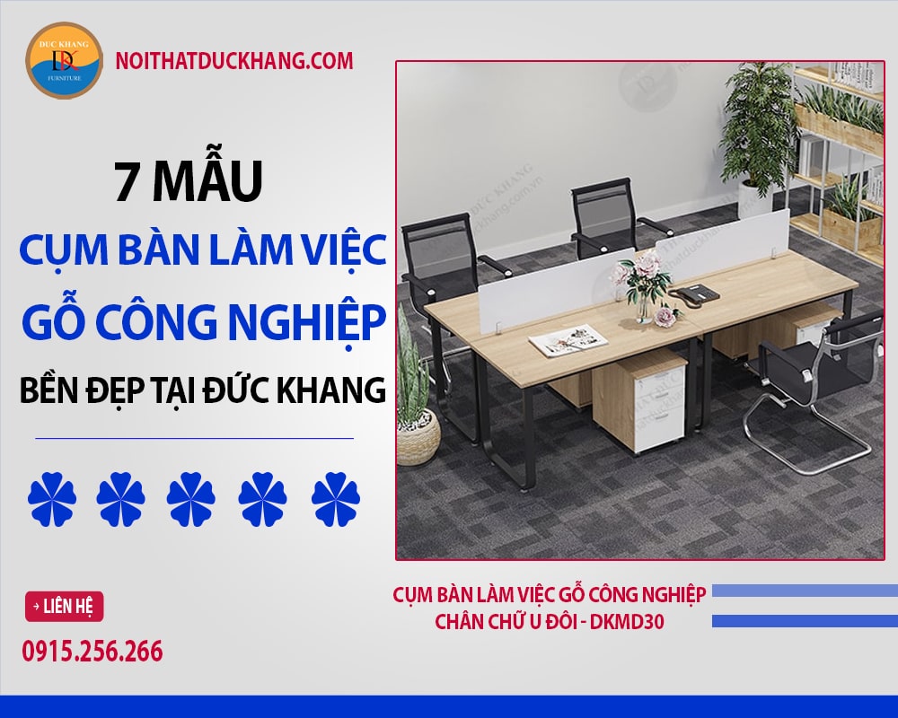 Cụm bàn làm việc gỗ công nghiệp chân chữ U đôi - DKMD30
